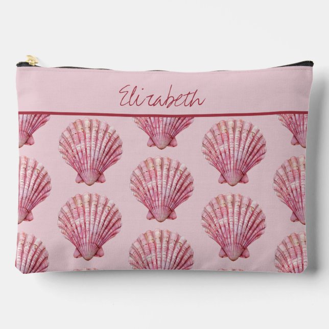 Coastal Pink Seashell Personalised Accessory Pouch (Front)