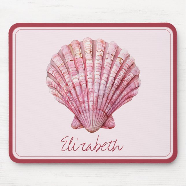 Coastal Pink Seashell Personalised Mouse Mat (Front)