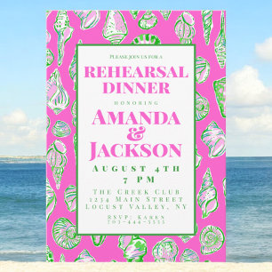 Coastal Pink Seashell Rehearsal Dinner Invitation