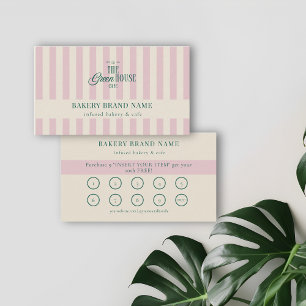 Coastal Pink Stripes Bakery Logo Loyalty Punch  Business Card