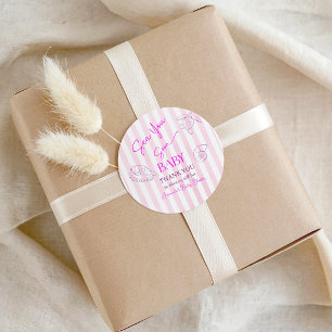 Coastal Pink Stripes Girl Sea Soon You Baby Shower Classic Round Sticker