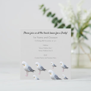 Coastal Preening Gull Grey Beach House Party Invitation