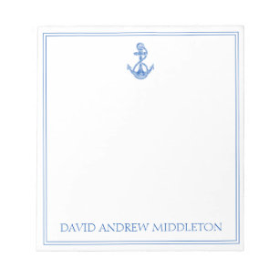Coastal Preppy Blue and White Anchor Personalized Notepad