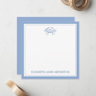Coastal Preppy Blue and White Crab Personalised Card