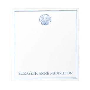 Coastal Preppy Blue and White Shell Personalised Notepad
