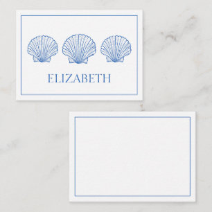Coastal Preppy Blue and White Shells Personalised Card