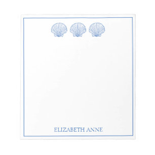 Coastal Preppy Blue and White Shells Personalised Notepad