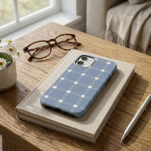 Coastal Preppy Dusty Blue Gingham Plaid Phone Case