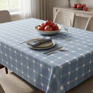 Coastal Preppy Dusty Blue Gingham Plaid Tablecloth