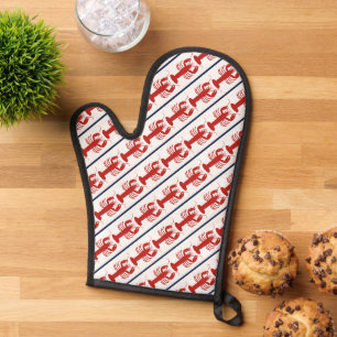 Coastal Preppy Lobster Pattern Red White and Blue Oven Mitt