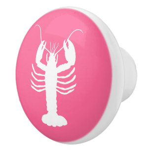 Coastal Preppy Lobster Pink and White Ceramic Knob