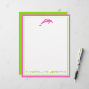 Coastal Preppy Pink and Green Dolphin Personalised Custom Letterhead