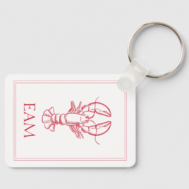 Coastal Preppy Red and White Lobster Monogram Key Ring (Front)
