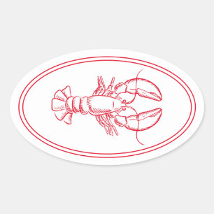 Coastal Preppy Red and White Lobster Oval Sticker