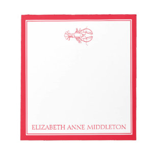 Coastal Preppy Red and White Lobster Personalised Notepad