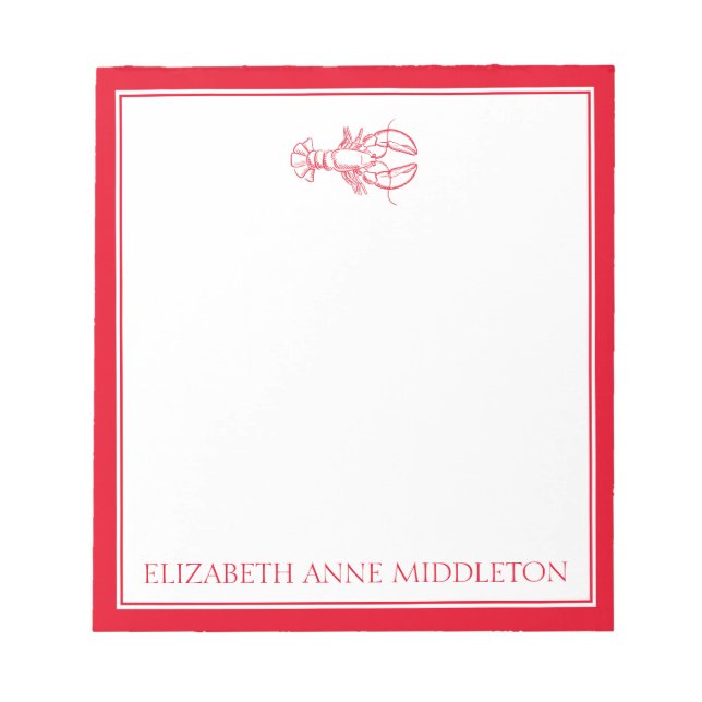 Coastal Preppy Red and White Lobster Personalised Notepad (Front)