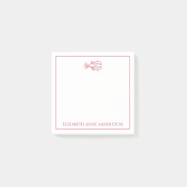 Coastal Preppy Red and White Lobster Personalised Post-it Notes (Front)