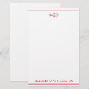 Coastal Preppy Red and White Lobster Personalised Stationery
