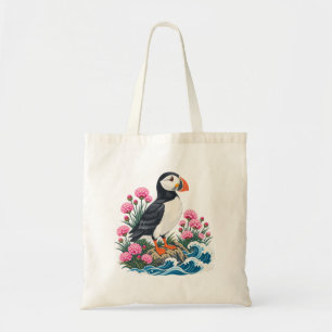 Coastal Puffin and Sea Pink Canvas Tote Bag