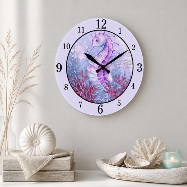 Coastal Purple Seahorse Wall Clock (Creator Uploaded)