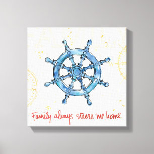 Coastal Quote   Family Always Steers me Home Canvas Print