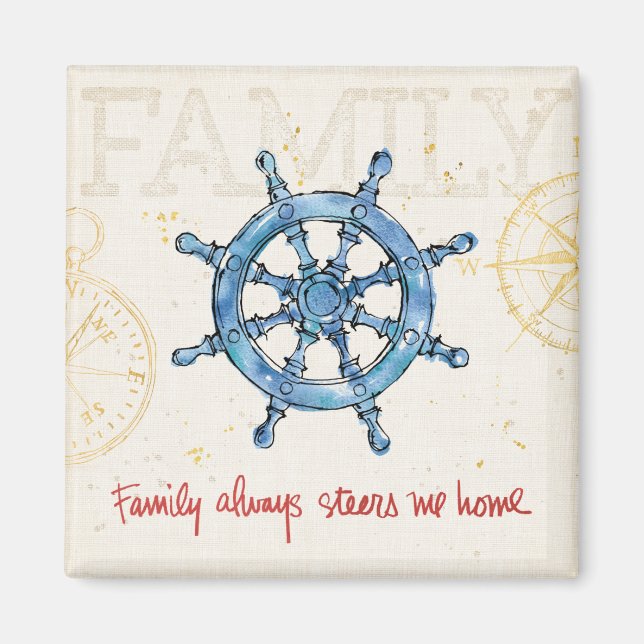 Coastal Quote | Family Always Steers me Home Magnet (Front)