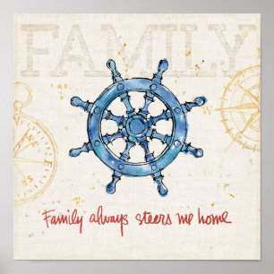 Coastal Quote   Family Always Steers me Home Poster
