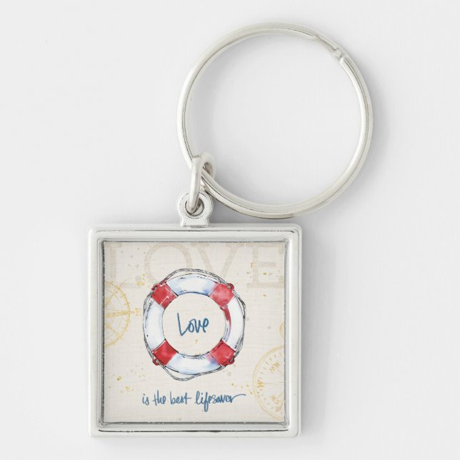 Coastal Quote | Love is the best lifesaver Key Ring (Front)