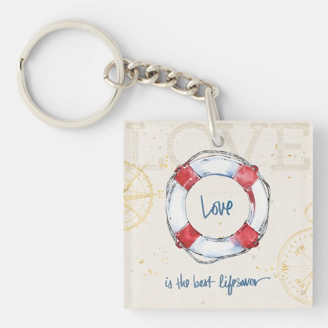 Coastal Quote | Love is the best lifesaver Key Ring (Front)