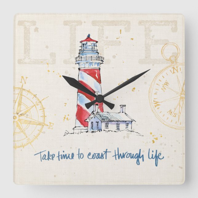 Coastal Quote | Take Time To Coast Through Life Square Wall Clock (Front)