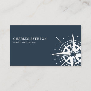 Coastal Real Estate Nautical Themed Compass Navy Business Card