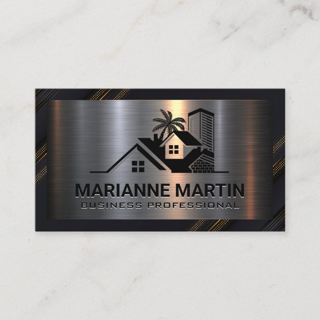 Coastal Real Estate Properties | Metallic | Black Business Card (Front)