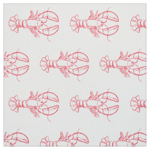Coastal Red and White Lobsters Fabric