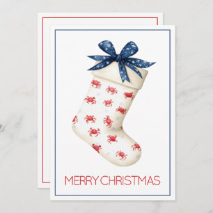 Coastal Red Crab Christmas Stocking Holiday Card