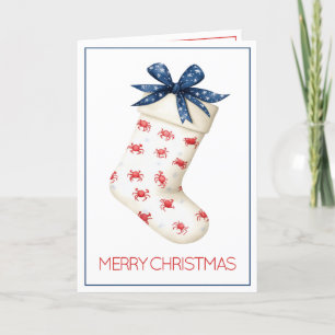 Coastal Red Crab Christmas Stocking Holiday Card