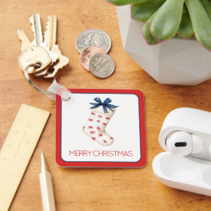 Coastal Red Crab Christmas Stocking Key Ring