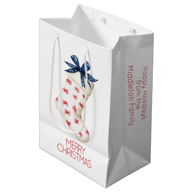 Coastal Red Crab Christmas Stocking Medium Gift Bag (Front Angled)