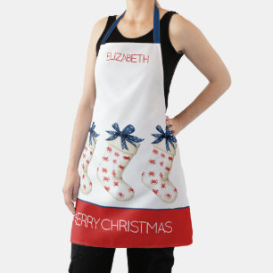 Coastal Red Crab Christmas Stockings Apron