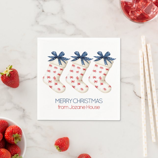 Coastal Red Crab Christmas Stockings Napkin (Insitu)