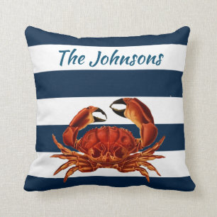 Coastal Red Crab Nautical Stripes Cushion