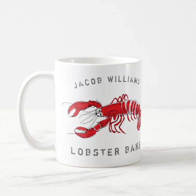 Coastal Red Lobster Monogrammed Name Coffee Mug (Left)