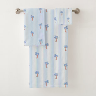 Coastal Resort Palm Tree & Stripes Aegean Azulejo Bath Towel Set