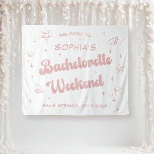 Coastal Retro Beach Pink Bachelorette Tapestry