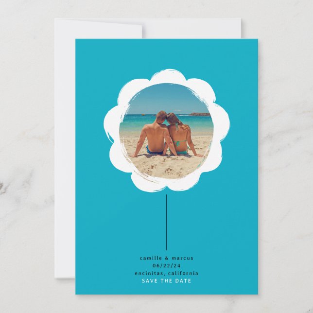 Coastal Retro Painterly Flower Frame Photo Wedding Save The Date (Front)