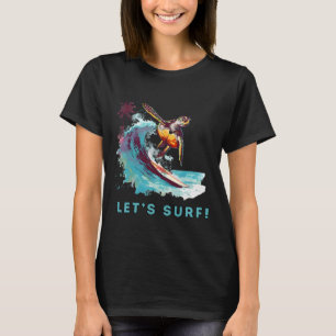 Coastal Retro Surfing Turtle - Let's Surf T-Shirt
