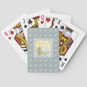 Coastal Riviera Monogram Tile Lemon Pattern Playing Cards