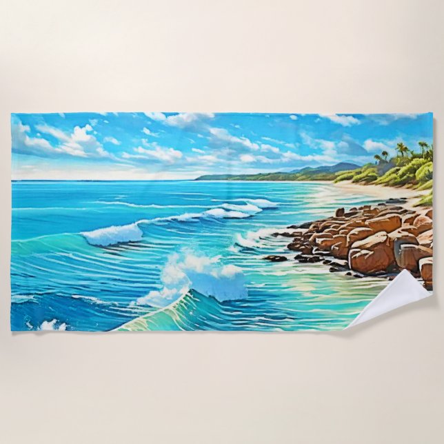 Coastal Rock Scene Design Beach Towel (Front)