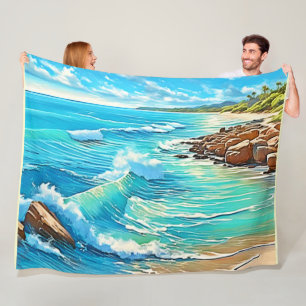 Coastal Rock Scene Design Fleece Blanket