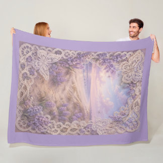Coastal Romance: Lavender Dunes & Lace Butterflies Fleece Blanket