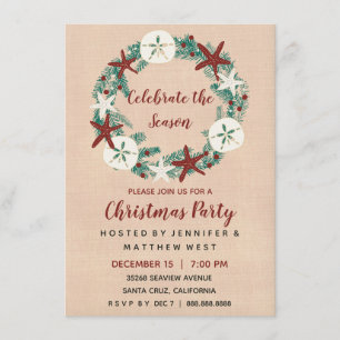Coastal Rustic Beach Christmas Holiday Party Invitation